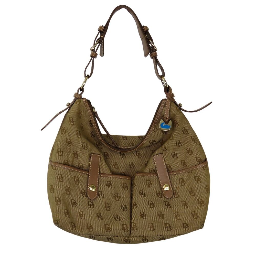 Y2K Vintage Dooney & Bourke Brown Monogram Canvas Hobo Shoulder Bag